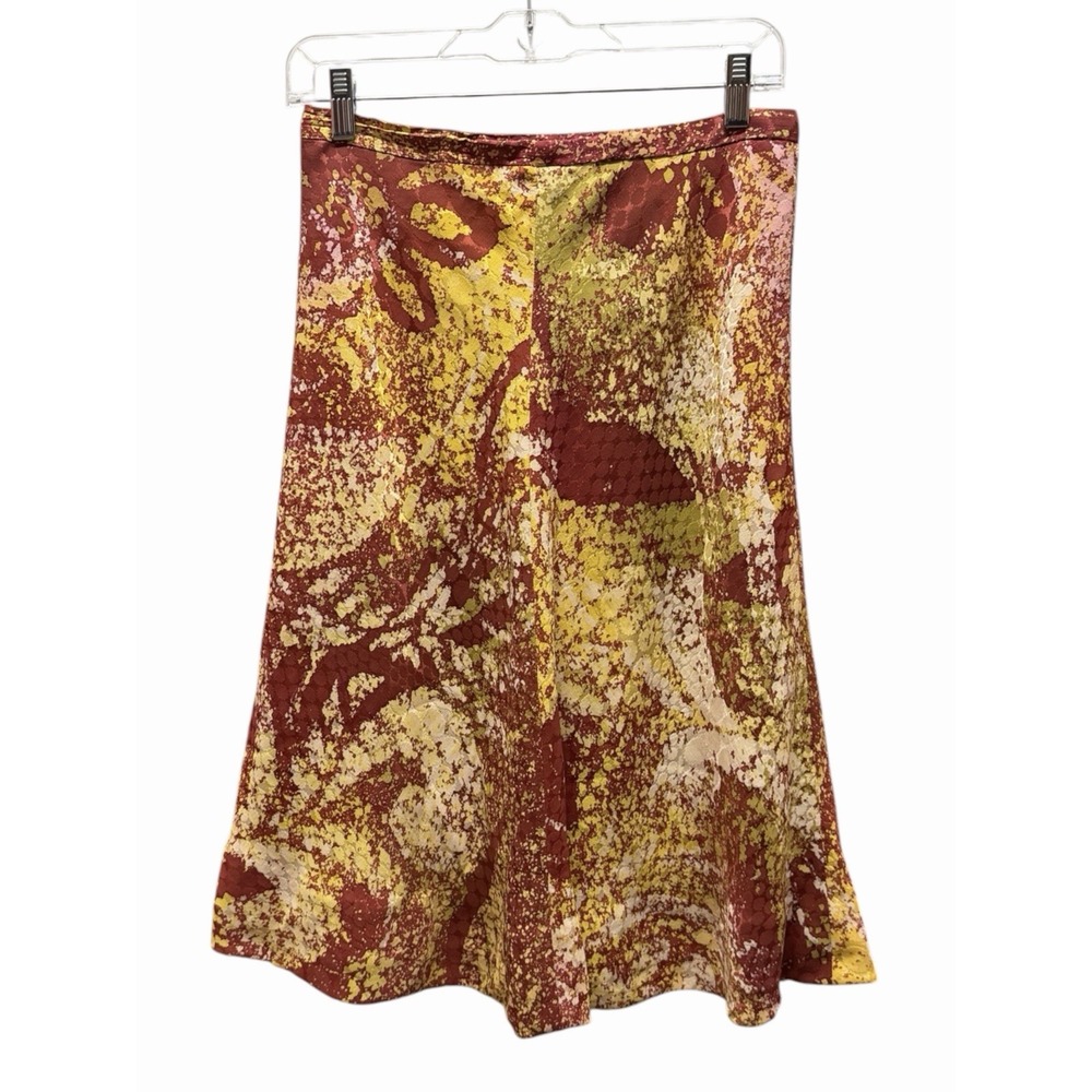 Vintage Fall Orange Yellow Brown Watercolor Abstract Tulip Skirt Size Small